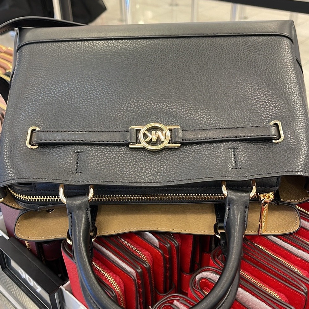 Michael Kors Mercer Lg Top-Zip Belted Satchel Crossbody CZip Bag Purse 
Black - Picture 3 of 16